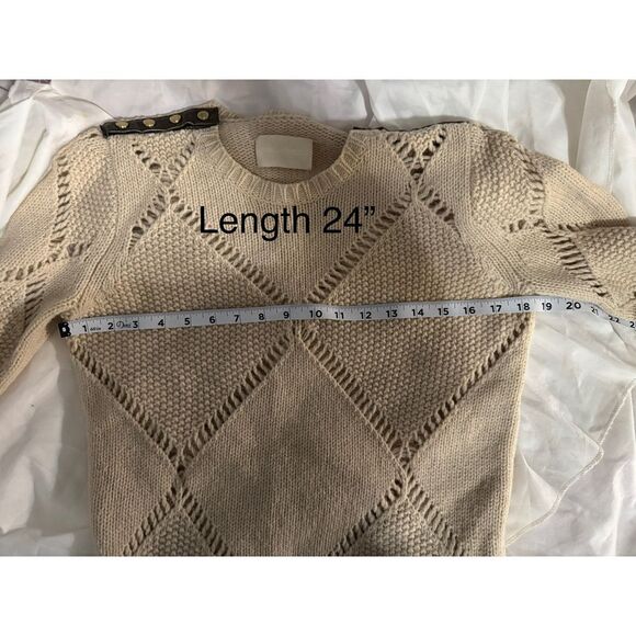 Zadig & Voltaire cream alpaca wool sweater with leather snap placket size small - Picture 8 of 8
